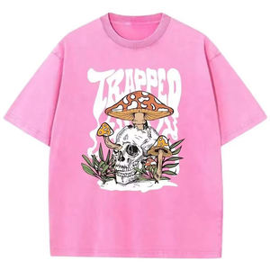 Camiseta Gráfica de Manga Corta con Cuello Redondo para Hombre, Estilo Urbano, Ajuste Delgado, Transpirable, Ecológica, con Diseño de Calavera de Hongo Trampado, de Algodón Estampado - Product Image 5