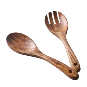 Service à salade en bois lot de 2 avec finition naturelle pour la maison hôtel restaurant mariage événement vaisselle ensemble de couverts en bois - Product Image 1