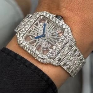 Montre mécanique automatique squelette de luxe en acier inoxydable style Hip-Hop avec diamants Moissanite de la marque C Factory - Product Image 1