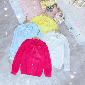 Bulk Wholesale <b>Women's</b> <b>Long</b> Sleeve Bow Tie <b>Blouse</b> Pleated Bib Ruffle Button Front Office Shirt <b>for</b> Mother's Day Gift Collections - Product Image 6