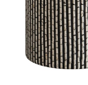 Taburetes de mesa auxiliar de tambor de mosaico hechos a mano con incrustaciones de nácar, negro, marfil y blanco con rayas verticales, taburete de café, decoración para sala de estar - Product Image 2