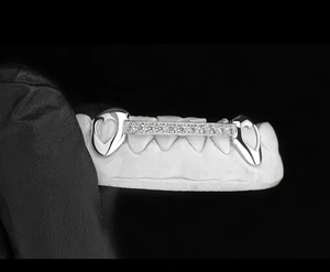 Grillz dentaire plaqué or 22 carats pour homme avec sertissage de diamants ronds en forme de cœur, style hip-hop, bijoux corporels pour usage quotidien - Product Image 2