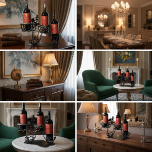 Estante para Vinos de Tres Pilares, Escultura Artística de Hierro Forjado, Decoración para el Hogar Hecha a Mano, Soporte de Exhibición Personalizable, Diseño Moderno - Product Image 5