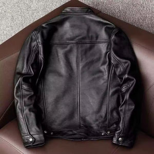 Veste bomber en cuir véritable noir jais pour homme, de haute qualité, sur mesure, avec fermeture éclair et col rabattu, élégante, 100% coton, écologique - Product Image 3