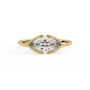 Anillo de compromiso de lujo con diamante marquesa cultivado en laboratorio, engaste de media montura oriental-oeste, oro de 14K y 18K, personalizado OEM ODM al por mayor - Product Image 4