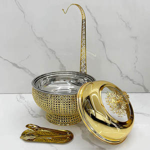 Modern Round Stainless Steel <b>Buffet</b> <b>Server</b> Matte Black Gold Finish Food Warmer Hydraulic Glass Lid Professional Hotel Catering - Product Image 2