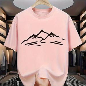 เสื้อยืดคอกลมแขนสั้นผู้ชายสีคอรัล พิมพ์ลายภูเขา ทรงเข้ารูป สไตล์ลำลอง ผ้าเจอร์ซีย์ถัก 100% ผ้าฝ้าย ระบายอากาศได้ดี - Product Image 4