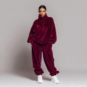 Ensemble de survêtement pour homme en velours côtelé violet à capuche, manches longues, couleur unie, coupe ample, décontracté, pour l'automne - Product Image 4