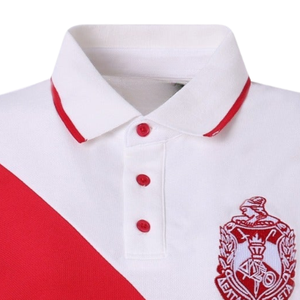 Custom DST Sorority <b>Polo</b> <b>Shirt</b> <b>Women</b> Diagonal Color Block White Red Embroidered Crest <b>Polo</b> <b>Shirt</b> - Product Image 2