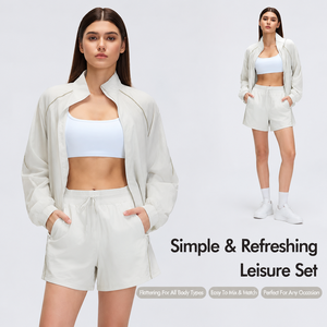 Ensemble de survêtement pour femme, couleur unie, manches longues, coupe ample, demi-zip avec poches latérales, léger, style décontracté, printemps - Product Image 4