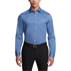 Camisa de vestir elástica de corte ajustado con cuello flexible para hombre, camisa de negocios de manga larga con botones para oficina, trabajo, bodas y ropa formal - Product Image 1