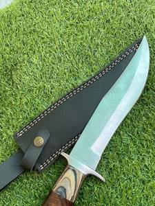 Couteau de chasse Bowie en acier au carbone, bord partiellement dentelé, manche en bois, pour camping et randonnée en extérieur, garantie 3 ans - Product Image 4