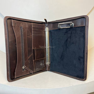 <b>A4</b> Size Hand Tooled Leather Certificate Holder Cowhide Turquoise Multifunctional <b>Portfolio</b> With Zippered Closure & Ring Binders - Product Image 6