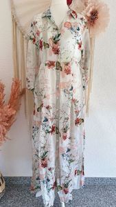 <b>Boho</b> Solid Floral Print Chiffon Shirt <b>Dress</b> Long Sleeve Maxi Loose Fit V-neck <b>Summer</b> Casual Wear Women - Product Image 4