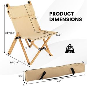 Sedia da Campeggio Pieghevole in Bambù con Schienale Regolabile a 2 Livelli, Seduta Leggera e Richiudibile per Esterni - Product Image 6