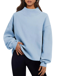 Women's Casual Cotton Fleece <b>Top</b> Oversized Long Sleeve <b>Mock</b> <b>Neck</b> Sweatshirt for Winter Autumn Plain Dyed Manufacturer - Product Image 5