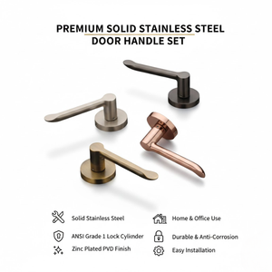 Ensemble de poignées de porte en acier inoxydable massif HI SAFE |   Cylindre de serrure de style moderne, grade ANSI 1, finition PVD plaqué zinc, entraxe 50 mm - Product Image 6