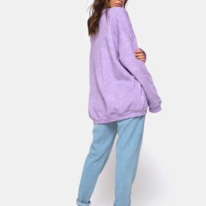 Sweat-shirt surdimensionné pour femme, col rond, couleur unie, manches longues, en coton tricoté respirant, style automne avec poches, violet clair - Product Image 1