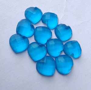 หินควอตซ์สีน้ำเงินธรรมชาติ รูปหัวใจ เจียระไนแบบเช็คเกอร์  หินพลอยปรับขนาดสำหรับทำเครื่องประดับ หินคริสตัลบำบัด - Product Image 3