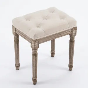 Taburete Tradicional Tapizado en Tela con Patas de Madera, Estilo Antiguo, Mueble para el Hogar, para Dormitorio o Sala de Estar - Product Image 2