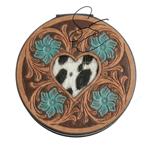 Caja de Joyería Vintage de Cuero Vacuno con Diseño Floral Western, Estuche de Cuero Grabado con Pelo de Vaca, Corazón Turquesa, Organizador de Joyas de Diseño para Mujer - Product Image 2