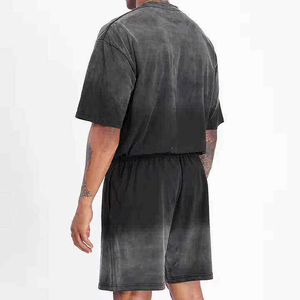 Ensemble 2 pièces homme en coton délavé à l'acide, t-shirt et short décontractés, effet usé et délavé au soleil, idéal pour l'extérieur, prix abordable - Product Image 5