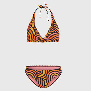 Women's Geometric Print Bikini Set <b>Crossed</b> Halter <b>Top</b> Hipster Bottom Stretch Spandex Polyester Swimwear - Product Image 3