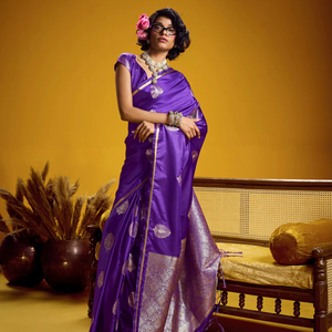 Sari en soie tissée de créateur, aspect riche, tenue traditionnelle avec détails raffinés pour les fêtes et les occasions festives - Product Image 1
