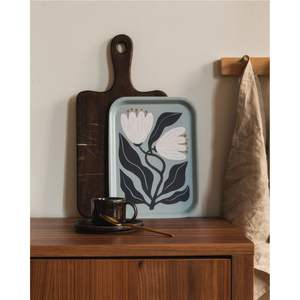 Plateau de service rond en métal noir de luxe à motifs floraux, plateau décoratif en fer blanc pour thé et café avec imprimé floral vintage pour la maison et l'hôtel - Product Image 5