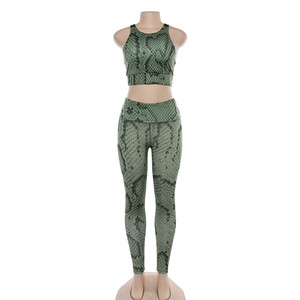 Ensemble de yoga sans couture personnalisé, imprimé peau de serpent, vêtements de fitness, pantalon de sport, tenue de sport pour femme, ensemble de gym, logo personnalisé OEM - Product Image 1