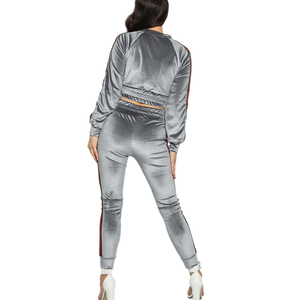 <b>Womens</b> <b>Velour</b> <b>Tracksuit</b> Two Piece Outfits Long Sleeve Hooded Zip Crop Tops Flared Pants Set Winter Eco-Friendly Wear New 2026 - Product Image 3