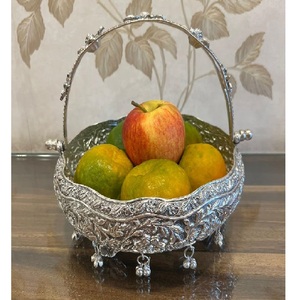 White Metal <b>Gift</b> <b>Hamper</b> <b>Basket</b> with Movable Handles Fancy Plated <b>Basket</b> for <b>Gifts</b> Return <b>Gifts</b> Dry Fruits Packing & Decoration - Product Image 6