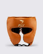 Protector de cabeza de boxeo de alta calidad, color naranja dorado, hecho con cuero puro, logotipo, protección facial completa con cordones, para Muay Thai - Product Image 1