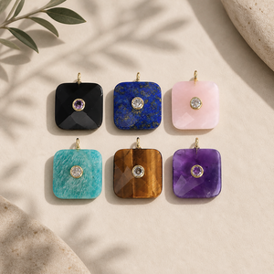 Colgante de Amazonita Cuadrada con Corte Cojín y Facetas, Bañado en Oro, de Latón, para Suministros de Fabricación de Joyas al por Mayor - Product Image 3