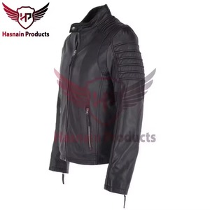 Chaqueta de Cuero Genuino Negra para Hombre, Corte Ajustado, Estilo Cafe Racer, Motociclista, Piel de Vacuno, Hombros Acanalados, Clásica, Personalizada, Cálida para Invierno - Product Image 3
