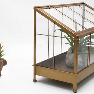 Terrario clásico de metal dorado, ideal para regalo y para amantes de la decoración del hogar, con un estilo atemporal, hecho a mano en India. - Product Image 3