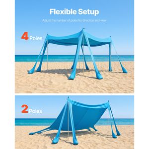 Tenda da Spiaggia Portatile con Protezione UPF50+, 3x3 m, 2 m di Altezza, Gazebo Facile da Montare con Sacchi di Sabbia e Pali di Stabilità - Product Image 6