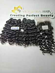 Vente en gros 100% extensions de cheveux vietnamiennes à cuticule alignée brutes non transformées, faisceaux bouclés profonds et ensemble de perruque du vendeur - Product Image 2