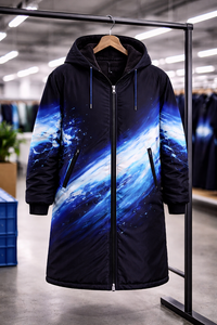 Parka de bain unisexe haut de gamme avec capuche, manteau long résistant à l'eau pour les nageurs, doublure thermique, design élégant à vagues bleues pour la natation - Product Image 6