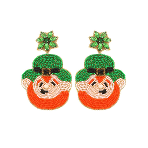 Sneaky Green Santa Beaded Dangle <b>Earrings</b> - Product Image 2