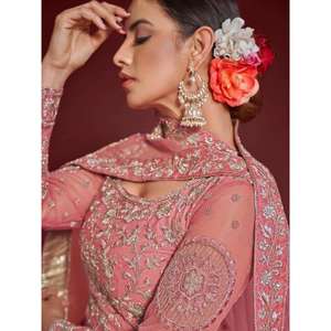 Bonito rosa bordado suave red tradicional Lehenga Choli - Product Image 3