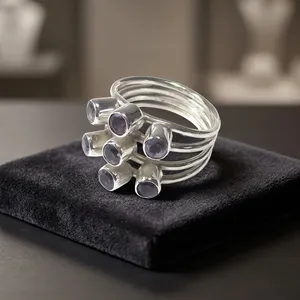 Élégante bague ouverte en argent sterling 925 avec améthyste, faite à la main, bijou unisexe en pierre précieuse, idéale pour le quotidien ou comme cadeau - Product Image 2