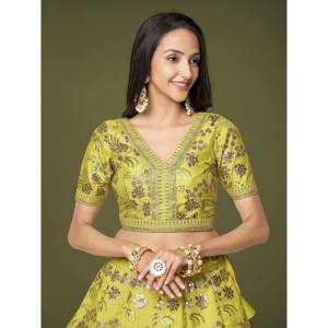 Prodigious Neon Green <b>Sequins</b> Work Lehenga Choli Set with Dupatta - Product Image 4