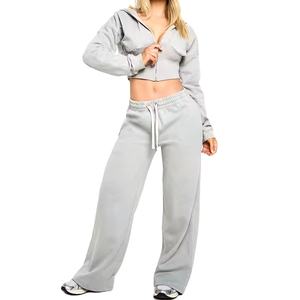 Ensemble de sweat-shirt à capuche zippé intégral pour femme, style hip-hop, vêtements de sport de haute qualité, 100% coton molletonné, délavé au soleil - Product Image 1