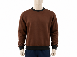 Sweat-shirt à col rond en jersey respirant 100% coton tricoté marron pour homme, avec étiquette personnalisée, couleur unie, manches longues, vêtements d'hiver - Product Image 1