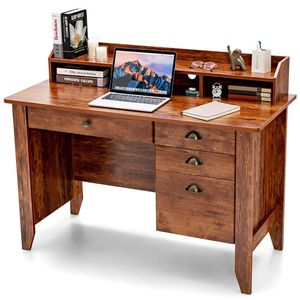 Bureau PC moderne en bois avec étagères de rangement pliables et 4 tiroirs pour usage professionnel - Product Image 5