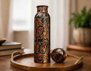 Nautical Copper Water <b>Bottle</b> Antique Polished Pure Copper with <b>Cork</b> Drinkware with Ayurveda Yoga Benefits Drinkware With Lid - Product Image 1