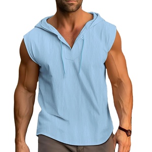 2024มีฮู้ดสำหรับผู้ชาย, เสื้อกีฬาผ้าคอตตอนและผ้าลินินลำลองแฟชั่นฤดูร้อน - Product Image 2