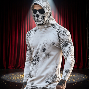 <b>Men's</b> Hooded Long Sleeve <b>Skull</b> Print Sun Protection <b>Shirt</b> UPF50+ Full Length Performance Fishing Apparel - Product Image 3