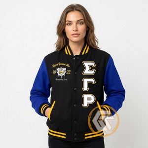 Blouson universitaire personnalisé en laine brodée Sigma Gamma Rho, respirant, 100 % coton, pour l'automne - Product Image 4